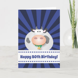 Carte Cute Kawaii Drôle Cartoon Cow Joyeux 50e anniversa