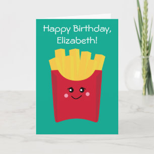 Carte Cute Kawaii Fries françaises avec nom personnalisé