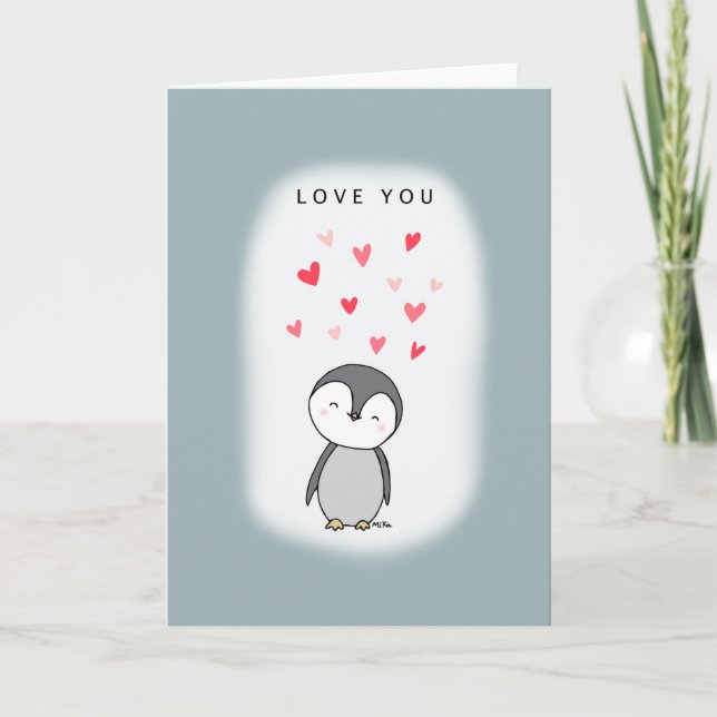 Carte Cute Kawaii Penguin vous aime Saint Valentin Anniv (Devant)