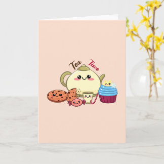 Carte Cute Kawaii Tea Time & Sweets Illustration