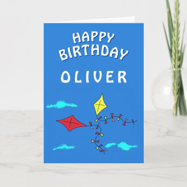 Carte Cute Kites Bleu Rouge Jaune Joyeux Enfants d'Anniv (Devant)