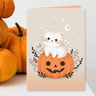 Carte Cute Kitten Assis Sur Le Citrouille Pastel Hallowe