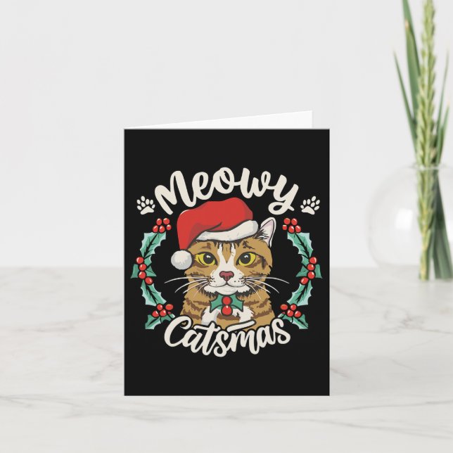 Carte Cute Kitten Chat Noël Santa Hat Meowy Catmas W (Devant)