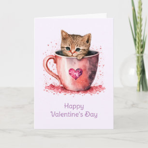 Carte Cute Kitten dans une Teacup Saint-Valentin
