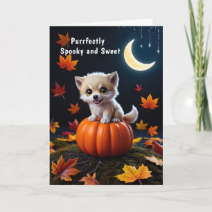 Carte Cute Kitten sur Citrouille Adorable Halloween