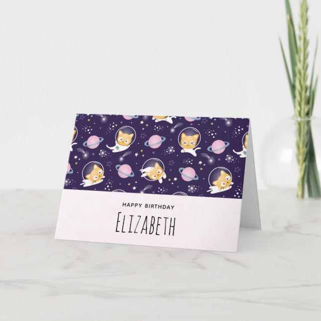 Carte Cute Kitty Chat Astronauts Motif Anniversaire (Devant)