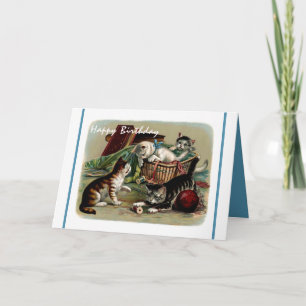Carte Cute Kitty Chats Vintage Photo Joyeux Anniversaire