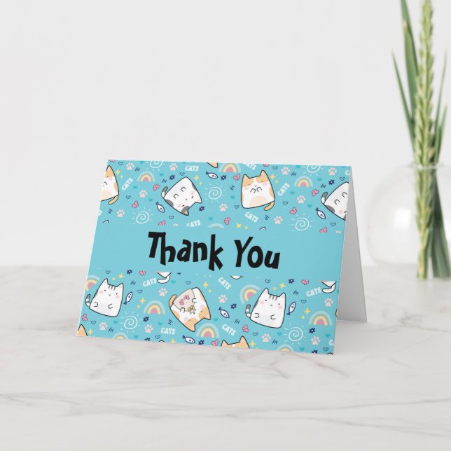 Carte Cute Kitty Chats Whimsical Motif Merci (Devant)