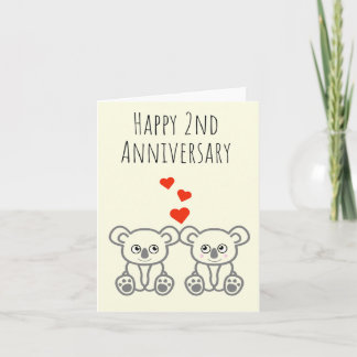Carte Cute Koala Bear Couple-Happy 2e anniversaire