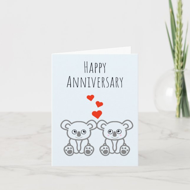 Carte Cute Koala Bear Couple-Happy Anniversaire (Devant)