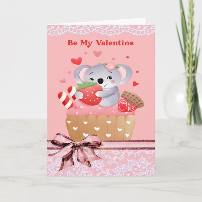 Carte Cute Koala & Cupcake Valentine (Devant)