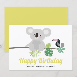 Carte Cute Koala et Toucan Tropical Joyeux anniversaire