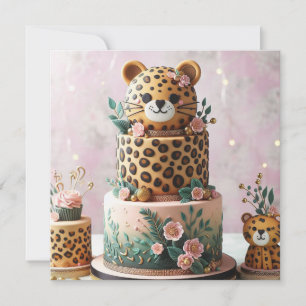 CARTE CUTE LEOPARD ANNIVERSAIRE DE ENFANT CAKE