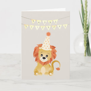 Carte Cute Lion Portant Casquette de fête Anniversaire B