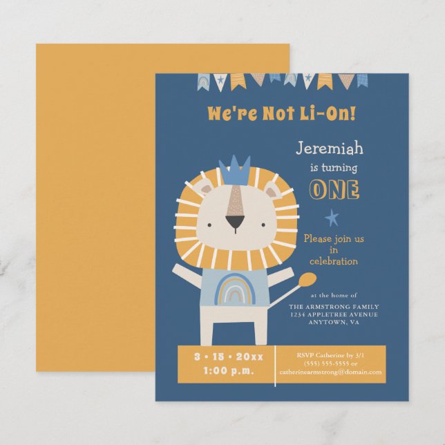 Carte Cute Lion Première année Garçon Anniversaire Fête  (Devant / Derrière)