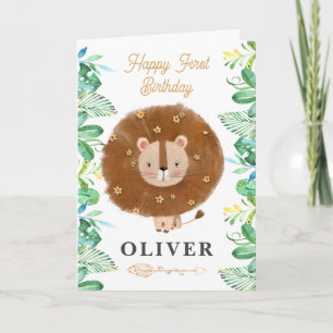 Carte Cute Lion Safari Heureux 1er anniversaire Salutati