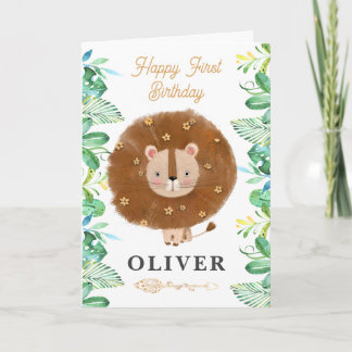 Carte Cute Lion Safari Heureux 1er anniversaire Salutati