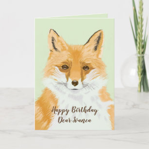 Carte Cute Little Red Fox - transparent sur vert.