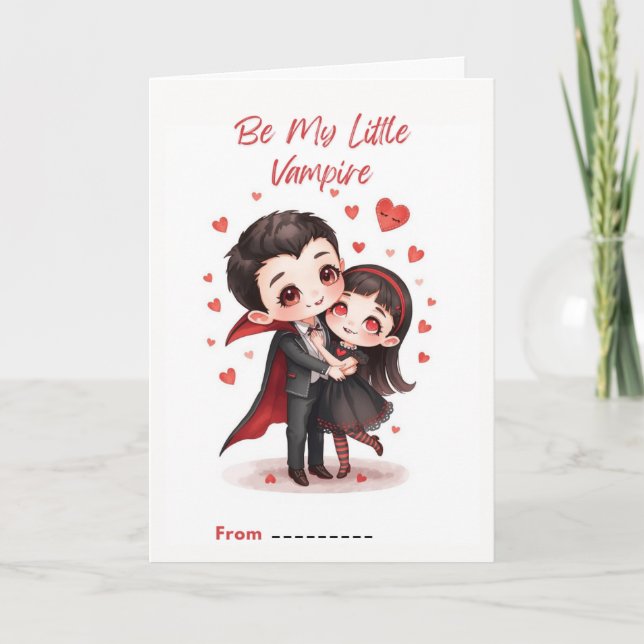 Carte Cute Little Vampire Couple Valentine Card (Devant)