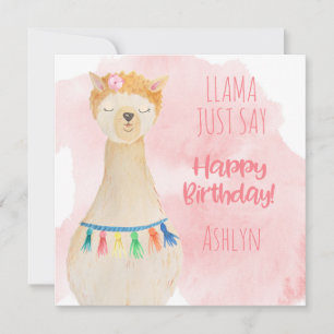 Carte Cute Llama Girly Rose Personnalisé Anniversaire