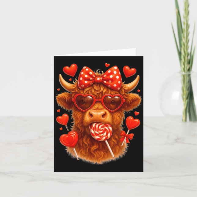 Carte Cute Lollip Highland Cow Valentine's Day Red Heart (Devant)