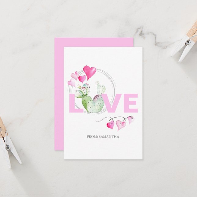 Carte Cute Lote et Cactus Enfants Classroom Valentine Ca (Devant/Arrière en situation)