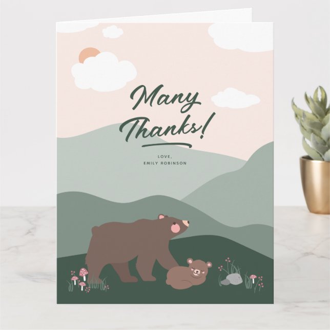 Carte Cute Mama et Baby Bear Mountain Range Merci (Petite plante)