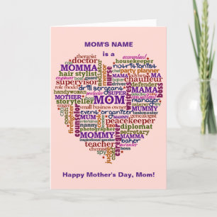 Carte Cute Maman Mother's Day Word Art Heart Personalize