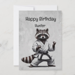 Carte Cute Martial Arts Raccoon Personnalisé Anniversair