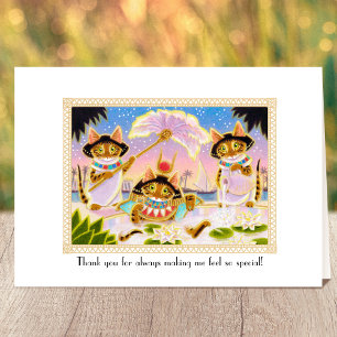 Carte Cute Merci Cléopâtre Chat Rose Personnalisé Plié