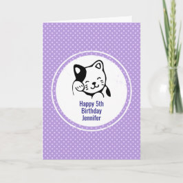 Carte Cute noir et blanc Kitty Chat Waving Bonjour