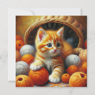 Carte Cute Orange et Kitten blanc Jouer en Fil