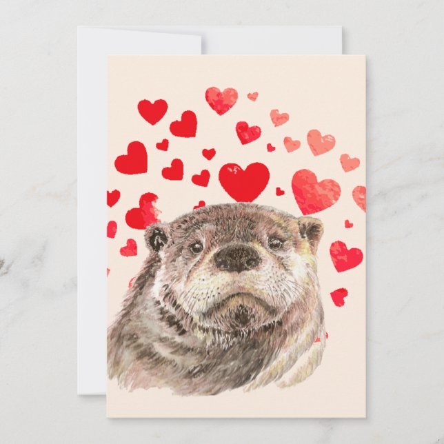 Carte Cute Otter Coeurs Envoi Amour Animal (Devant)