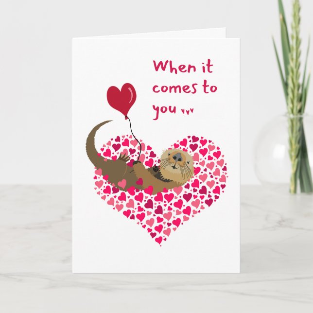 Carte Cute Otter Valentine's Day Nager dans les coeurs (Devant)