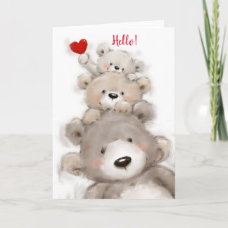 Carte Cute ours famille disant : "Bonjour ! ".