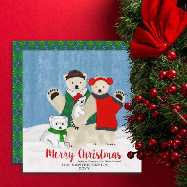 Carte Cute Ours Polaire Famille Agiter Joyeux Noël (Créateur téléchargé)