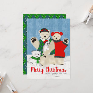 Carte Cute Ours Polaire Famille de quatre Joyeux Noël
