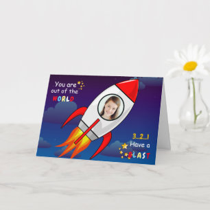 Carte Cute Outer Space Rocket Ship Blast Off Birthday