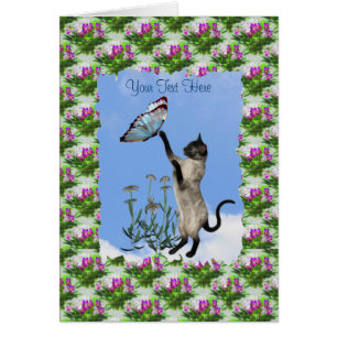 Carte Cute Papillon Bleu Chat Siamese