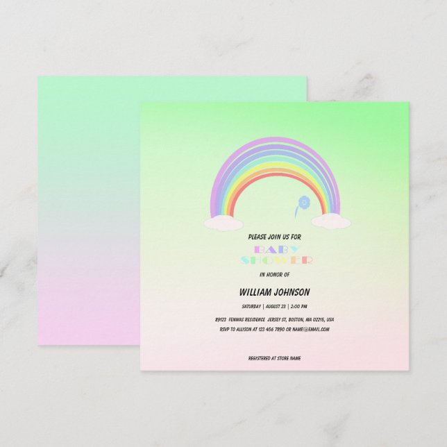 Carte Cute Pastel Arc-en-ciel Baby shower de fleurs Gi (Devant / Derrière)
