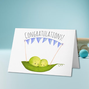 Carte Cute Peas Twin boys Newborn Félicitations Bébé