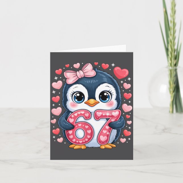 Carte Cute Penguin 67 Six Seven Saint-Valentin Cœurs 6 7 (Devant)