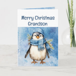 Carte Cute Penguin Amusant Animal Grandson Enfants Noël