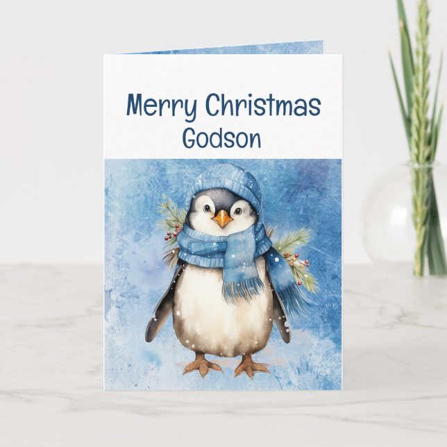 Carte Cute Penguin Fun Animal Godson Noël (Devant)