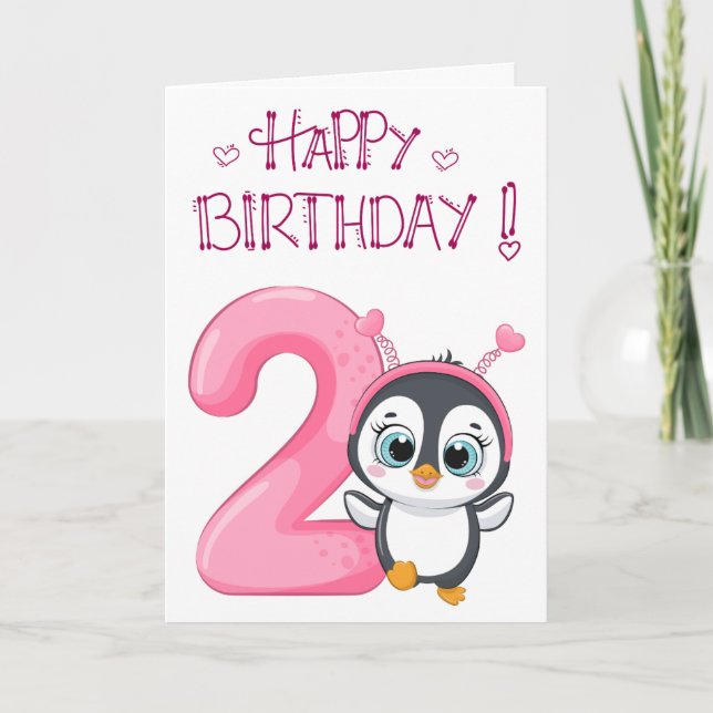 Carte Cute Penguin Joyeux 2e anniversaire (Devant)