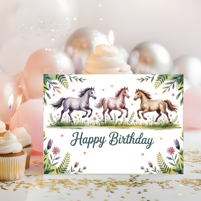 Carte Cute Personalized Watercolor Horse Birthday (Créateur téléchargé)