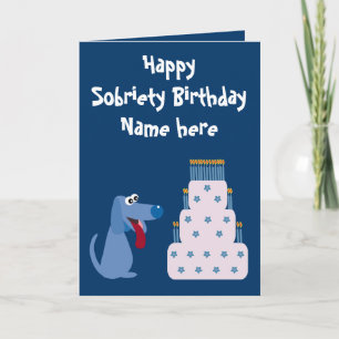 Carte Cute personnalisable Chien & Gâteau Sobriety Anniv