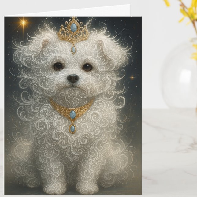 Carte Cute personnalisée adorable chien maltais Hi et He (Créateur téléchargé)