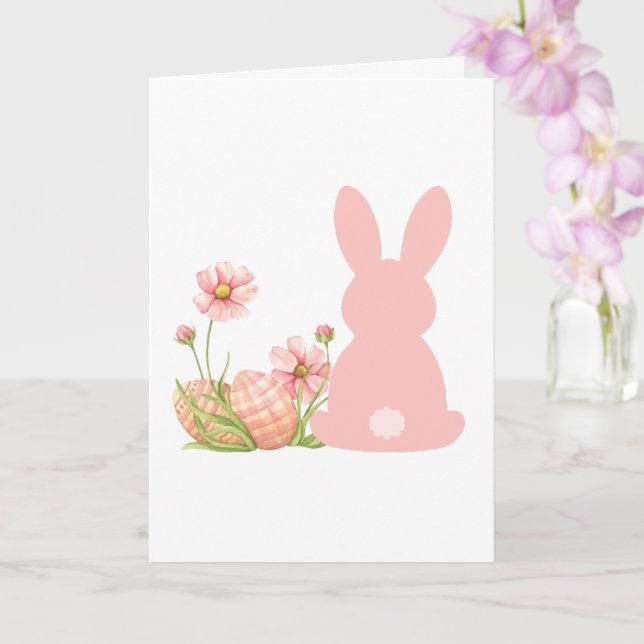 Carte Cute Pink Easter Bunny with Spring Flowers  (Orchidée)