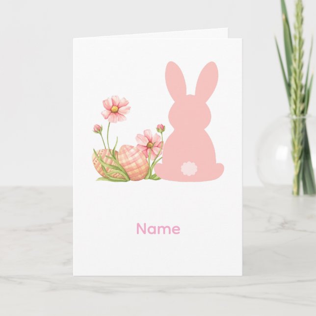 Carte Cute Pink Easter Bunny with Spring Flowers  (Devant)